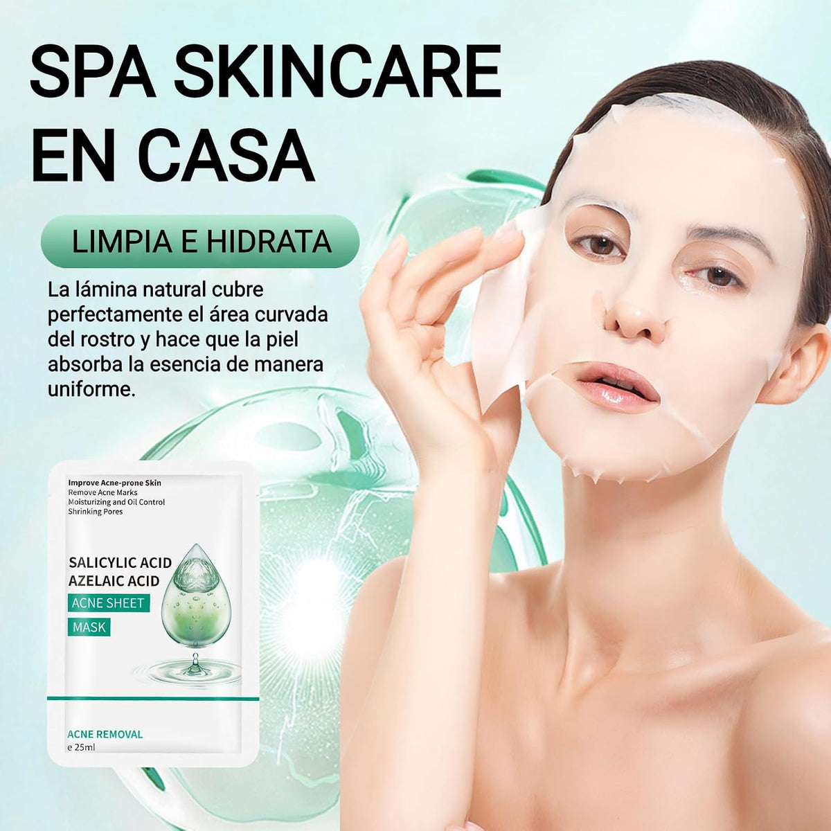 KORAL Salicylic Acid Facial Mask (10 Units x 25ml) with Azelaic Acid, Skin Care & Hydrating - Vegan Skincare, Korean Formulas with Active Ingredients - Unisex