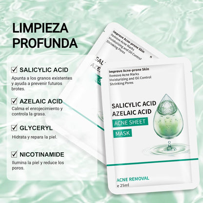 KORAL Salicylic Acid Facial Mask (10 Units x 25ml) with Azelaic Acid, Skin Care & Hydrating - Vegan Skincare, Korean Formulas with Active Ingredients - Unisex