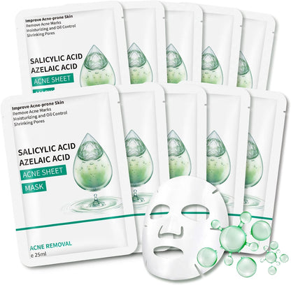 KORAL Salicylic Acid Facial Mask (10 Units x 25ml) with Azelaic Acid, Skin Care & Hydrating - Vegan Skincare, Korean Formulas with Active Ingredients - Unisex