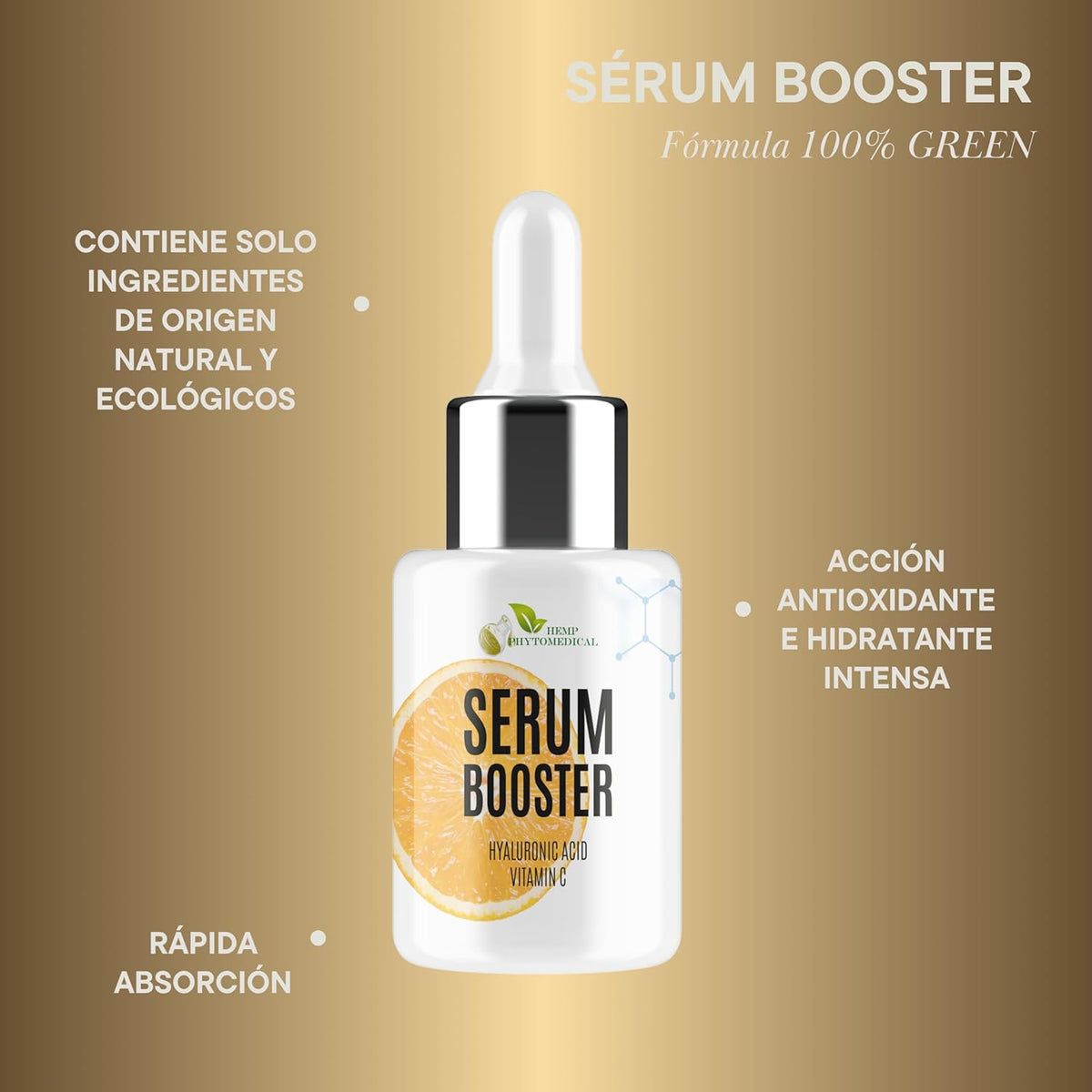 MY SKINCARE Hyaluronic Acid and Vitamin C Serum Booster for Anti-Aging, Dark Spot Treatment, and Brightening. 100% Green Formula