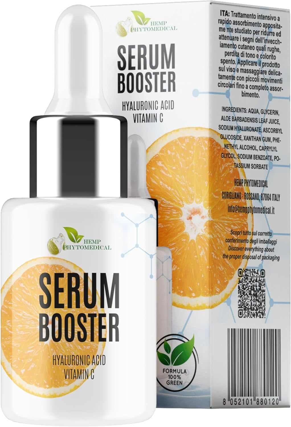 MY SKINCARE Hyaluronic Acid and Vitamin C Serum Booster for Anti-Aging, Dark Spot Treatment, and Brightening. 100% Green Formula