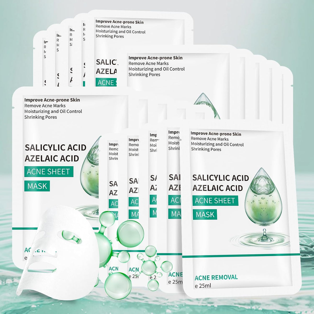 KORAL Salicylic Acid Facial Mask (10 Units x 25ml) with Azelaic Acid, Skin Care & Hydrating - Vegan Skincare, Korean Formulas with Active Ingredients - Unisex