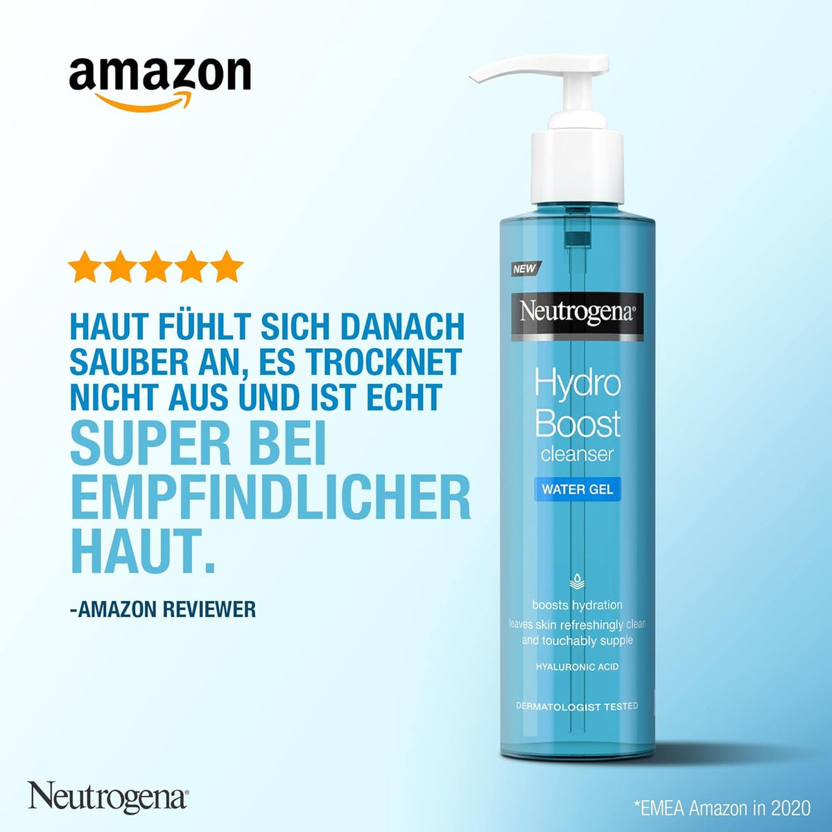 Neutrogena Hydro Boost Gentle Facial Cleanser with Hyaluronic Acid and Glycerin for All Skin Types, 200 ml