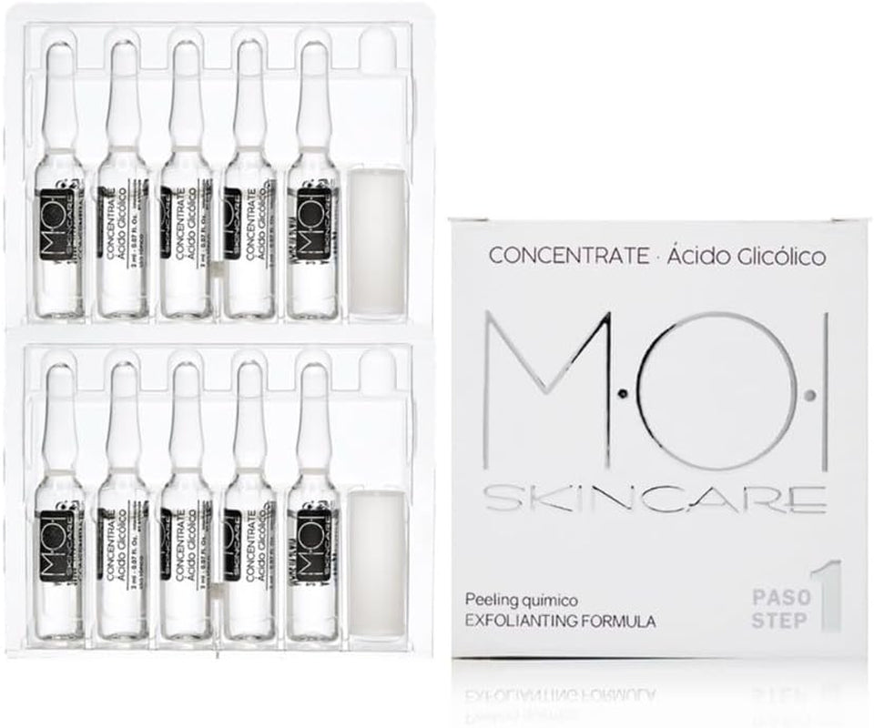 Facial Ampoules with 10% Glycolic Acid - 10 Vials of 2ml Each by M·O·I Skincare