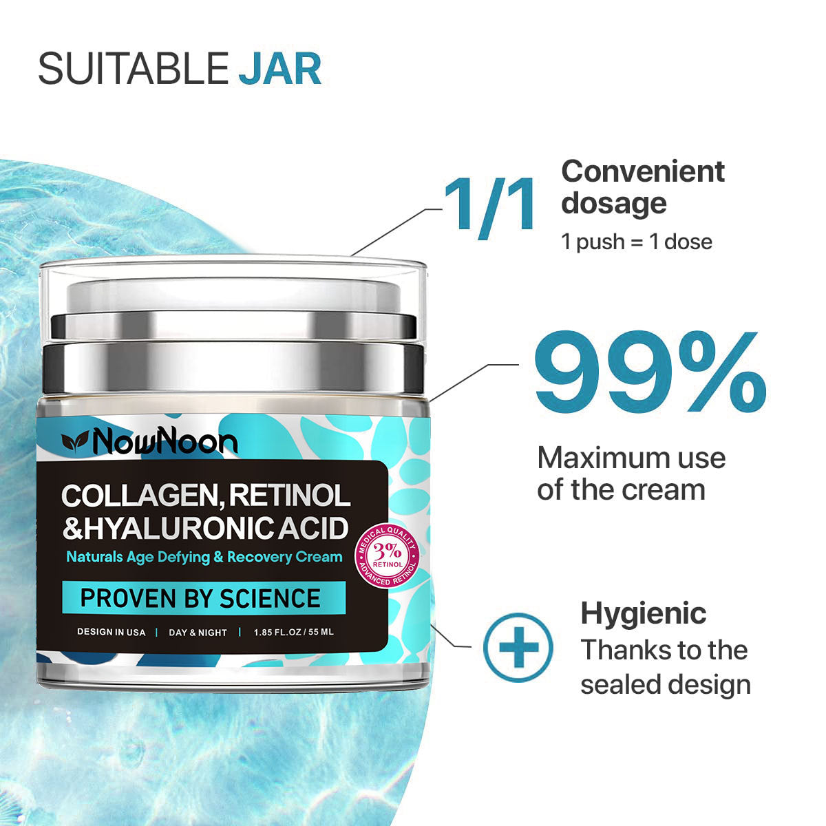Nownoon – Crema Facial de Colágeno, Retinol y Ácido Hialurónico 55 ml